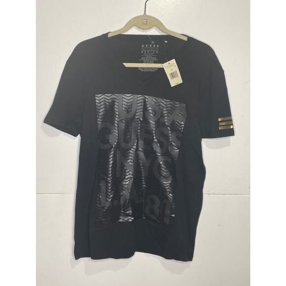 NWT  Guess Los Angeles black graphic v-neck t-shirt M - Picture 1 of 9